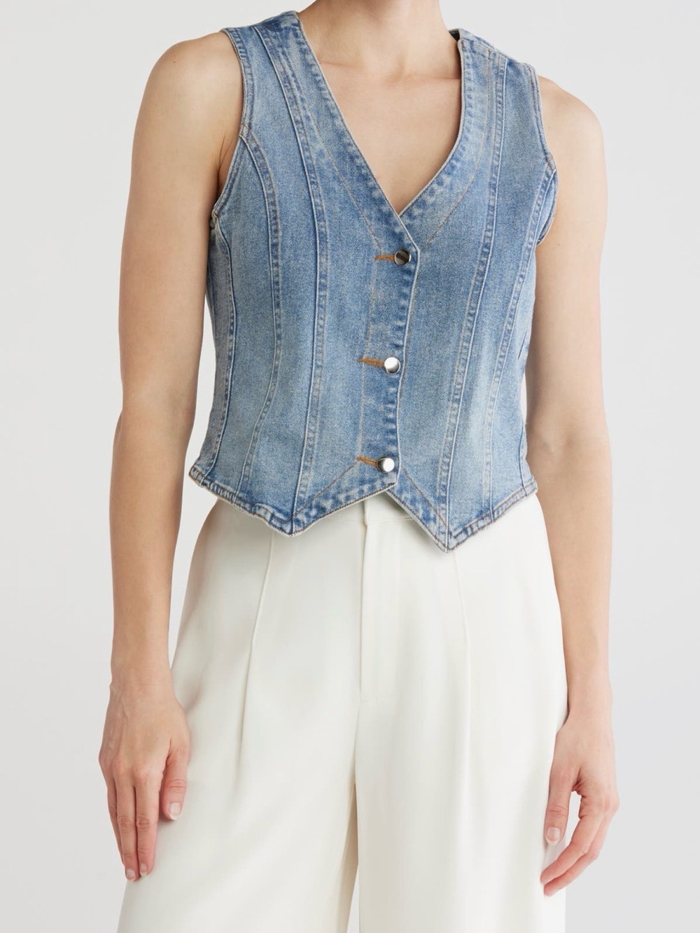 Vigoss Light Blue Denim Vest with V-Neck